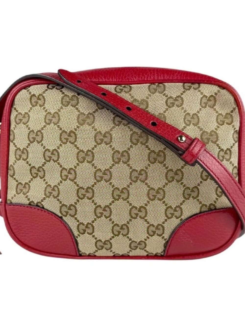 GUCCI Crossbody Shoulder Bag Red/Brown GG Canvas/Leather/Goldtone